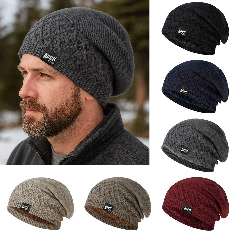Keep Warm Pullover Cap Fleece Lined Winter Hats Simple Knitted Hats  Winter
