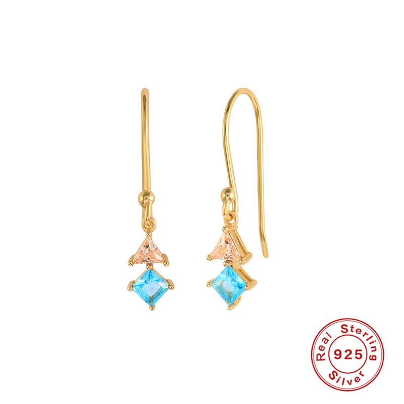 

S925 Sterling Silver Colored Diamond U-Shaped Ear Hook Earrings, Office Workers Wear Earrings, K Gold-Plated Earrings. 925 Silver