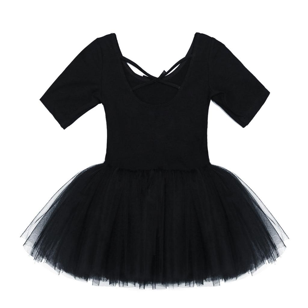 Małe duże dziewczynki z krótkim rękawem Tutu tiulowa baletowa gimnastyka trykotowa sukienka Dancewear