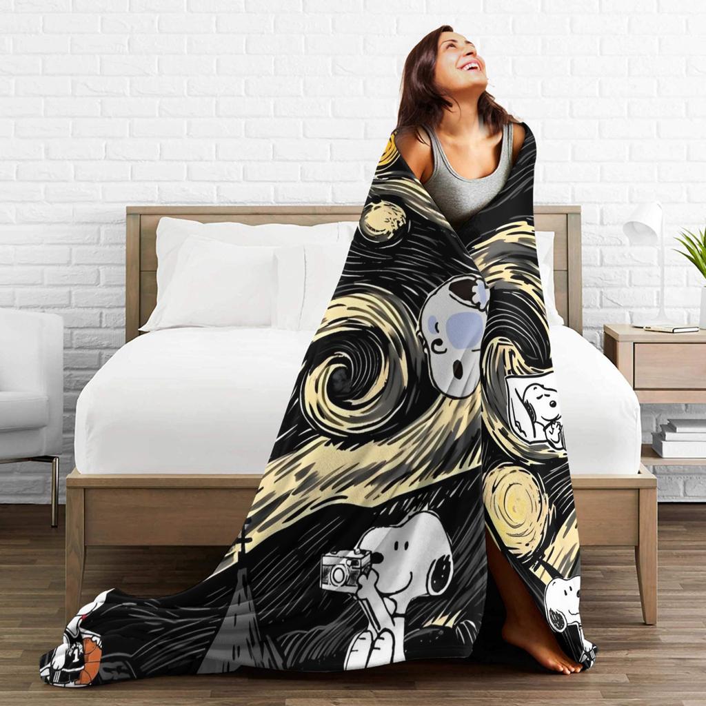 Snoopys Starry Sky Blanket Fleece Spring Autumn Cartoon Multi-function Super Soft Throw Blanket for Sofa Couch Rug Piece