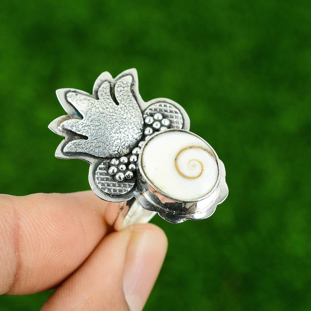 Natural Shiva Eye Shell Mother Bezel Solitaire Wedding Ethnic Ring 925 Silver