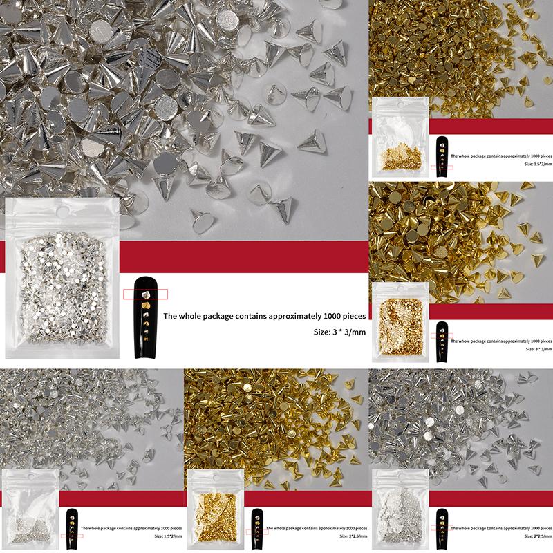 1000Pcs Retro Manicure Charms Punk Metal Rivet Nail Charms 3D Cone Nail Art Studs Stylish Alloy Nails Decoration Accessories