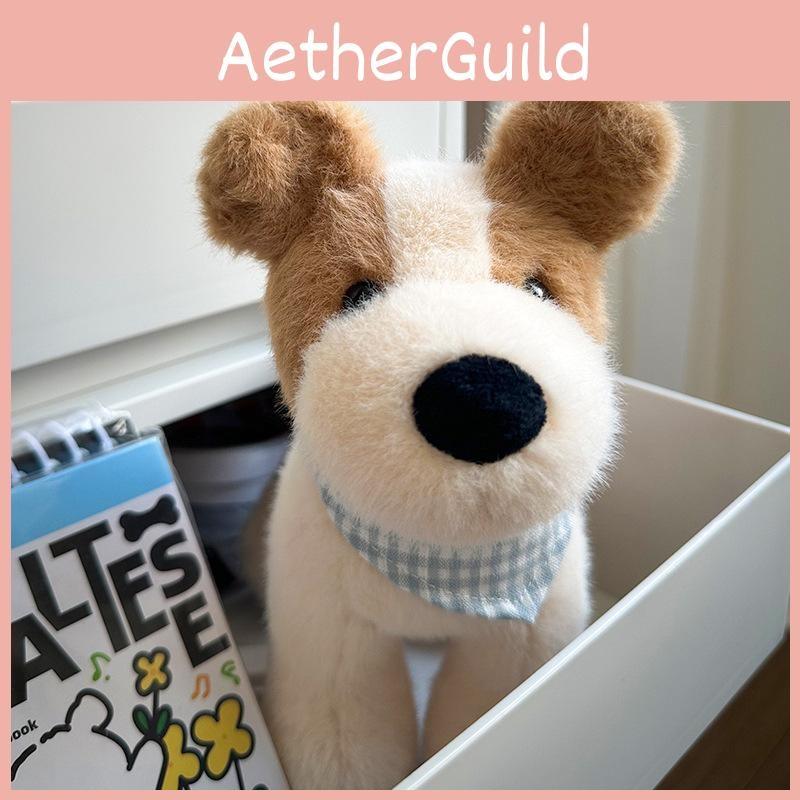 Blue Cute Checkered Scarf Plush Dog Doll Children Toy For Decoration Room
