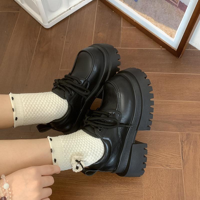 Thickened-soled small leather shoes for women's autumn new versatile college style retro loafer single shoes for women