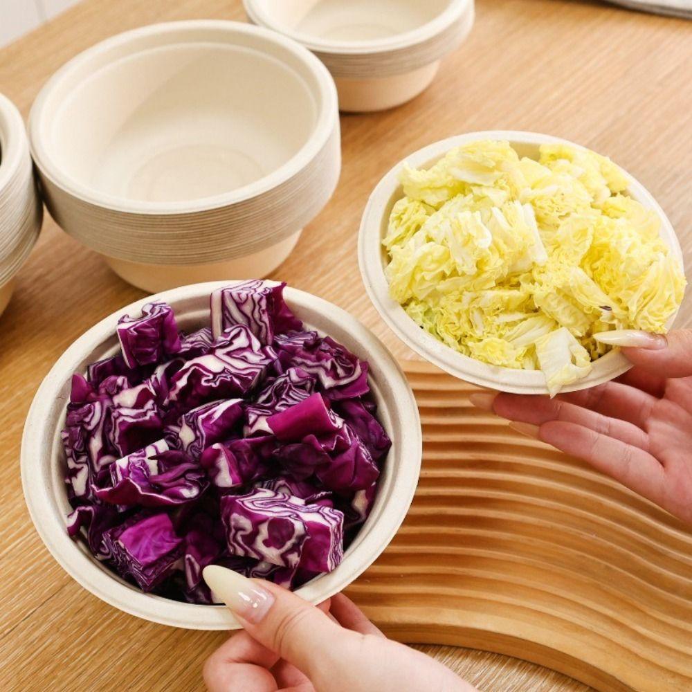 50PCS Thickened Eco-friendly Paper Bowl Leak-Proof Design Kitchen Accessories Round Lunch Bowl Soup Bowl for Takeout/Picnic