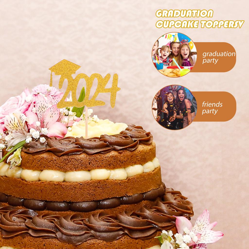 10Pcs Graduation Cake Decorations Cupcake Toppers 2025 Grad Party Supplies Graduation Dessert Picks School Ceremony Cake