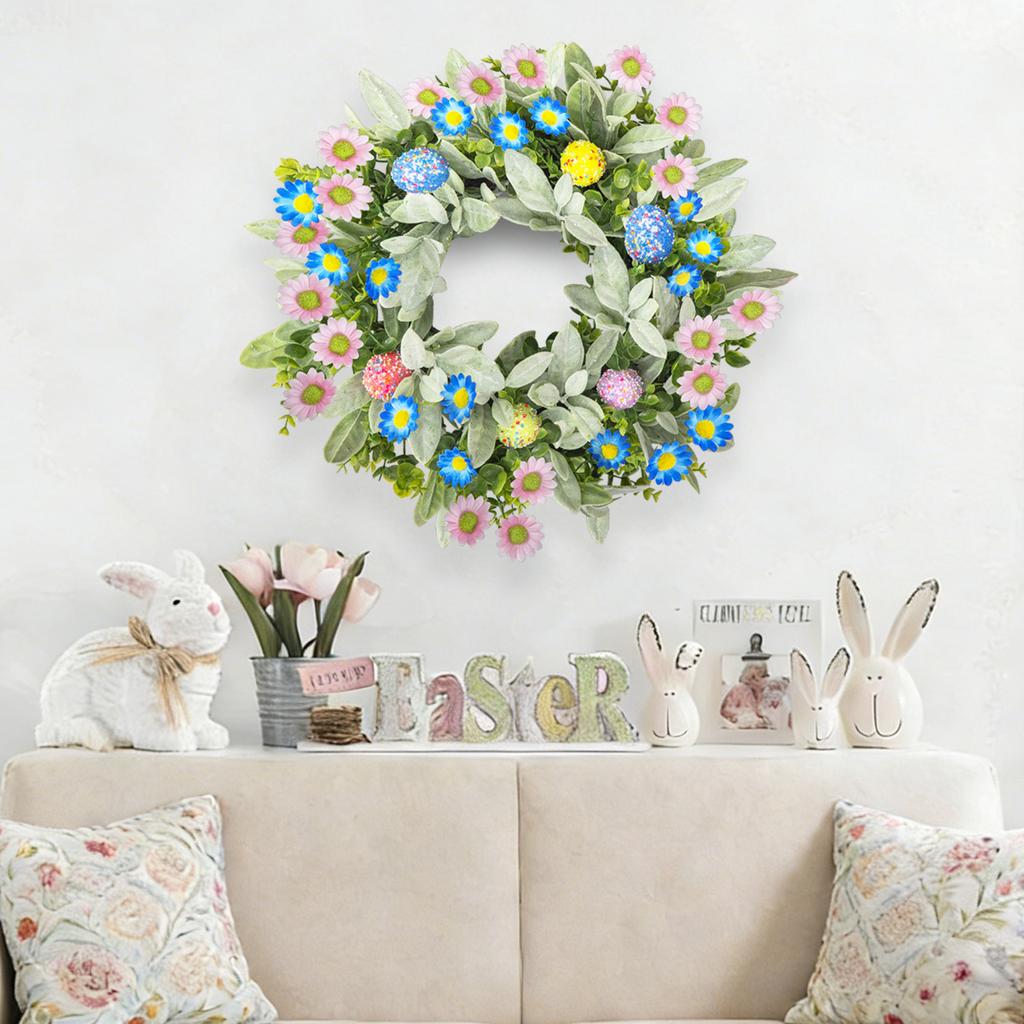 Artificial Floral Wreath Decorative Faux Flower Wreath with Mixed Greenery for Indoor Outdoor Wall Door Decor Spring Summer
