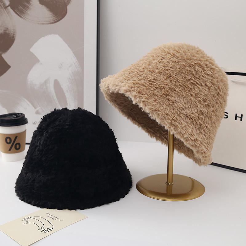 Women's Plush Bucket Hat Winter New Fashion Thickened Face-lifting Warm Ear-protecting Casual Simple Fisherman Hat