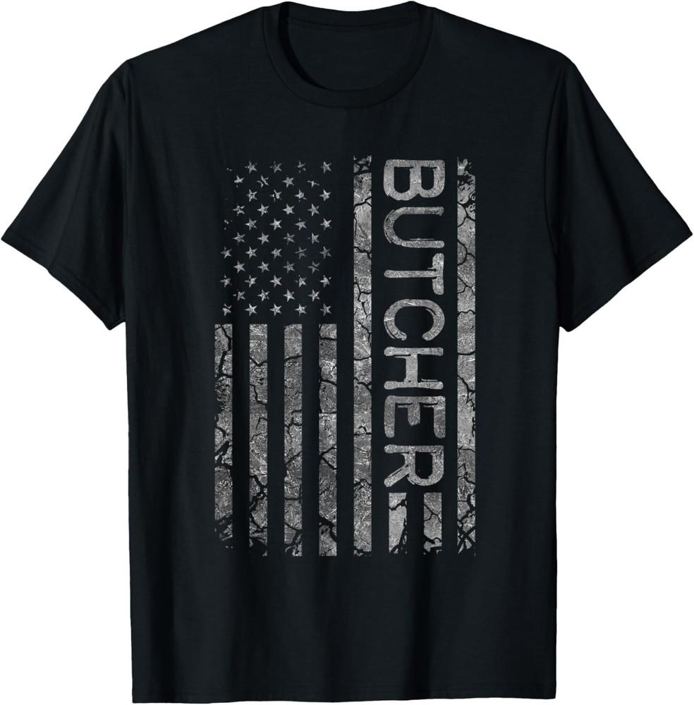 

Butcher Funny Job Title Worker American Flag Butcher Gift Unisex T-Shirt XL