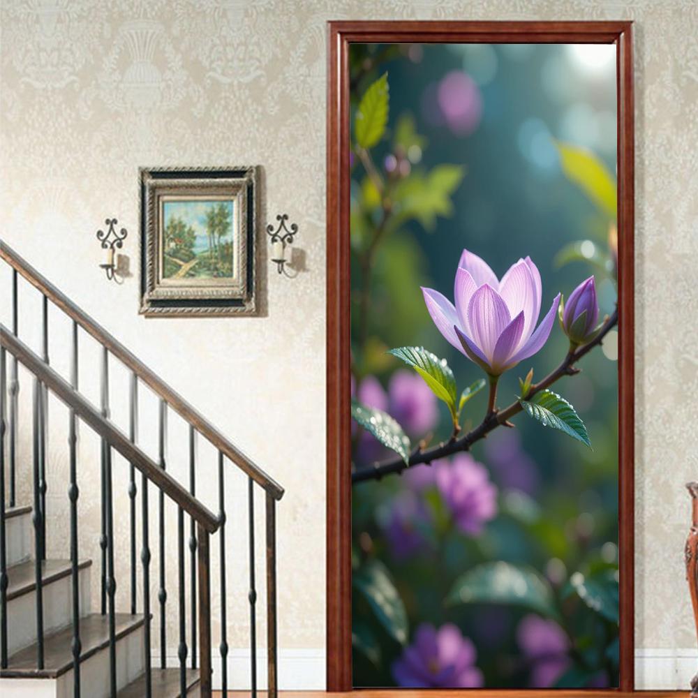 1 Stück Blühender Bambus Vinyl Türsticker Für Schlafzimmer Heimdeko Selbstklebend Abnehmbares Wandtattoo Türrenovierung Wasserdichtes Poster