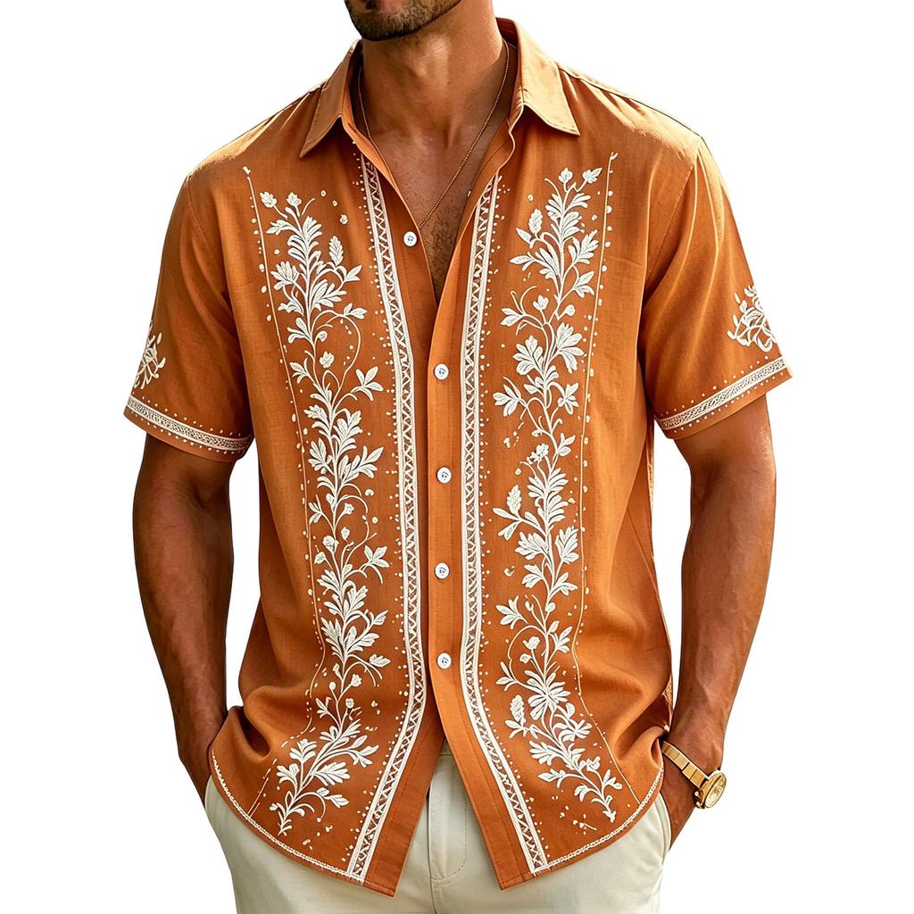Men's Casual Short-Sleeve Collared Shirt For Spring/Summer