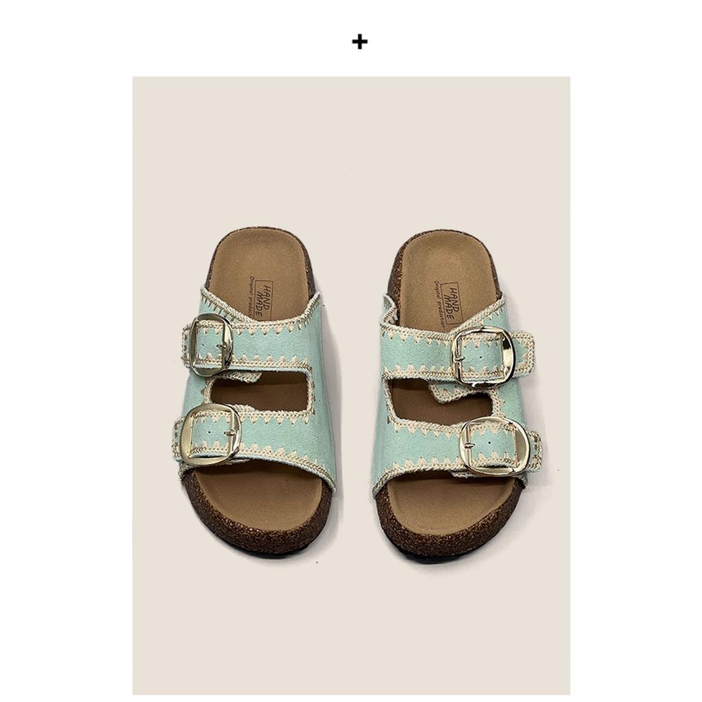 The Small Man Is Angry and Increases by 4CM! Mint Milk Green~ Thick-bottomed Cool Slippers, New One-word Slippers for Women