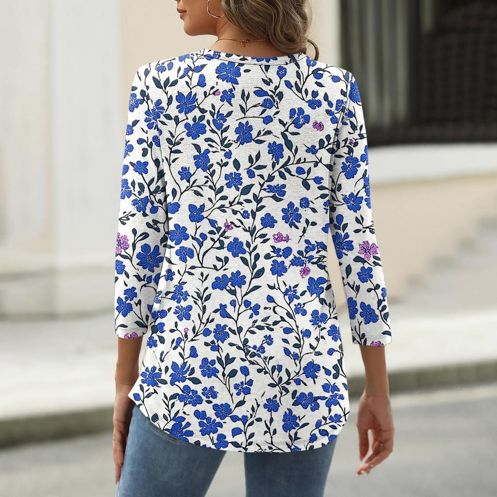 Women's T Shirt Tee Print 3/4 Sleeve Daily Weekend Fashion Basic Square Neck  Regular Top