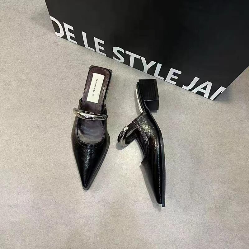 

Новый стиль Популярные Летние Лаконичные Женские Шлепанцы с Заостренным Носком на Тонком Низком Каблуке, Вечерние Туфли-Лодочки, Мюли, Шлепанцы, Zapatos Mujer 40 чёрный