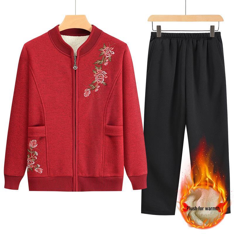 2024 Mamas warmer Wollmantel: Langärmiger Strickcardigan mit Samtbesatz für Frauen mittleren und höheren Alters