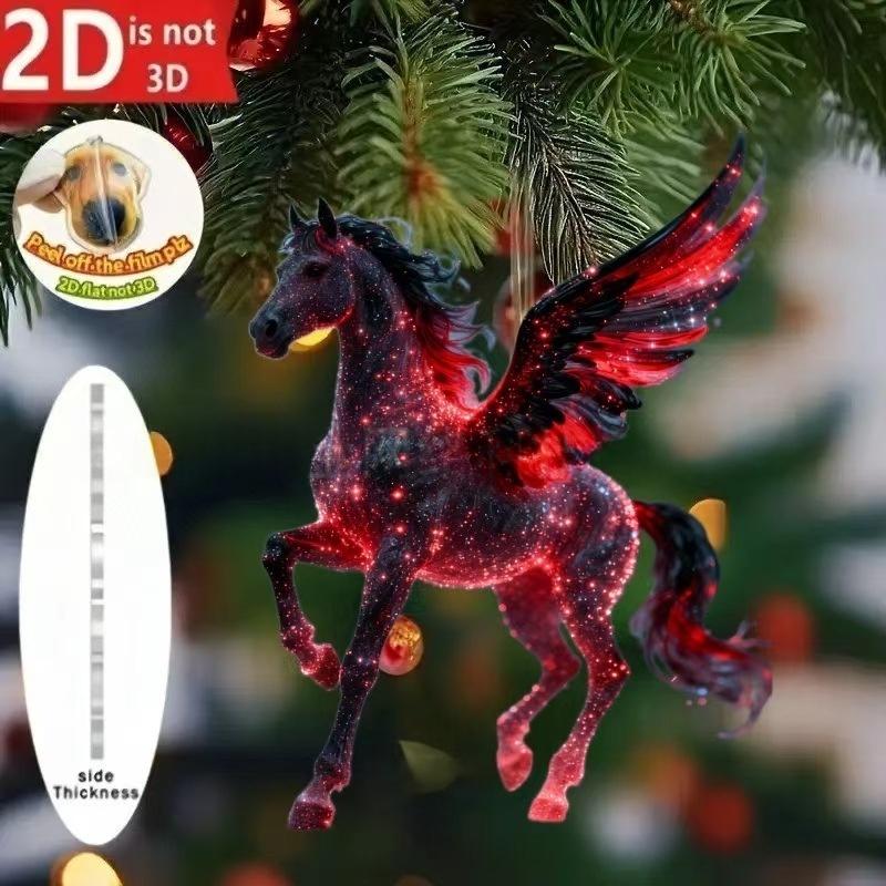 2D Acrylic Christmas Pendants Zodiac Horse Tree Hangings Car Rearview Mirror Pendant Charm Party New Year Decoration Ornaments
