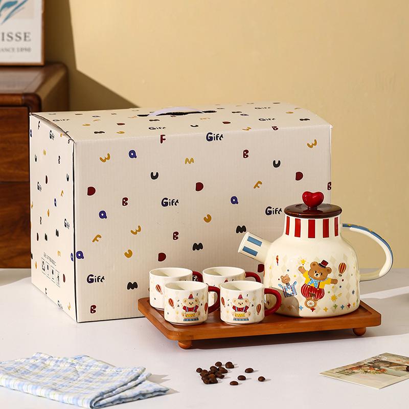 Set Teiera Bollitore Acqua Fredda Circo Alto Valore Regalo Cartone Animato con Vassoio Bollitore in Ceramica Tazza Souvenir