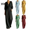 Everyday Wear Jumpsuit Women's Long Sleeve Jumpsuit, Deep V Neck Loose Wide Leg Plus Size Women Rompers, High Waist Summer Casual One Piece