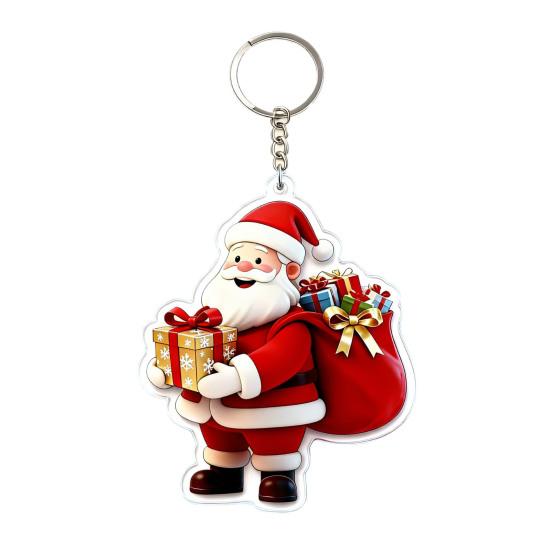 Santa Claus Bag Charms Cartoon Acrylic Keychain, Double-sided Christmas Key Winter Backpack Accessories Ring, Pendant Charm for Handbag Purse