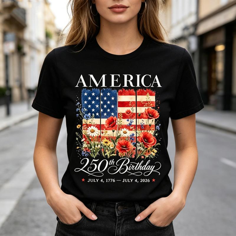 USA 250th Anniversary 17762026 T Shirt Retro American Flag Flower Graphic Tee Unisex Unisex Soft Cotton Crew Neck Short Sleeve
