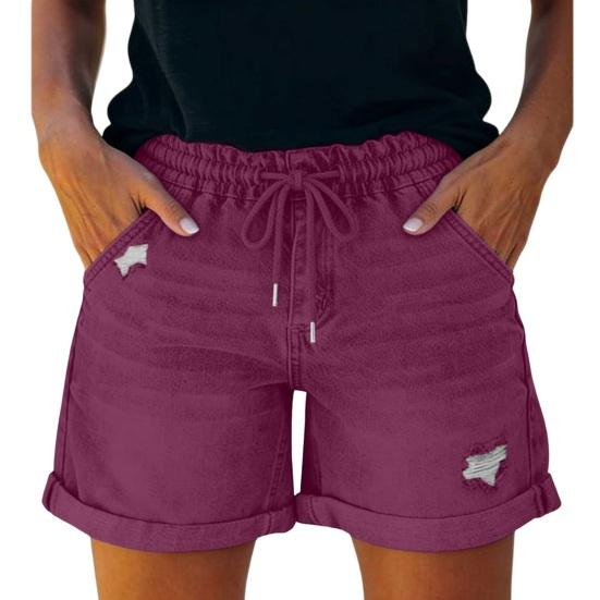 

Jean Shorts for Women High Rise Roll Up Hem Straight Leg Distressed Denim Shorts Elastic Waist Drawstring Summer Ripped Hot Shorts with Pockets XL фиолетовый