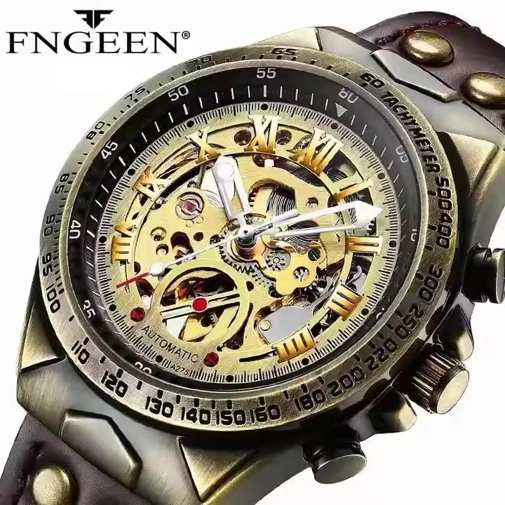 Business Casual Mechanical Wristwatch for Men Leather Band 41mm Case Water Resistant Luminous