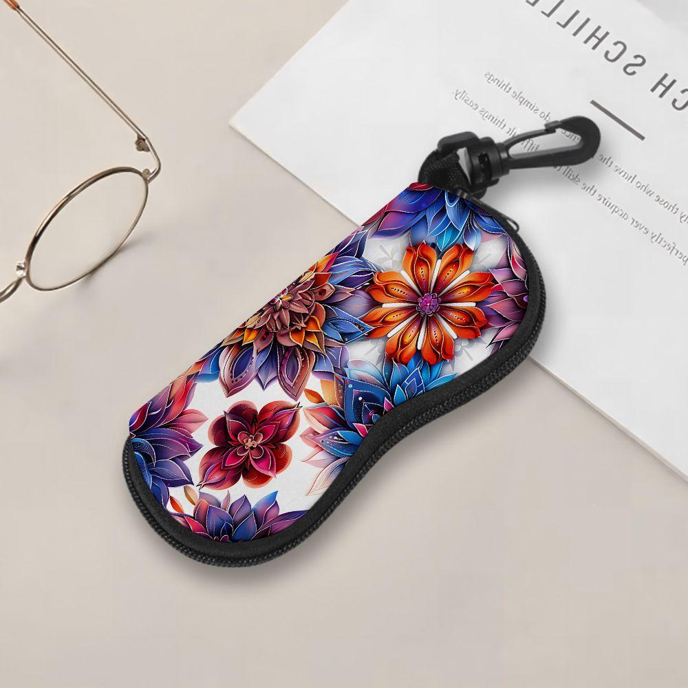 Bohemian Floral Pattern sunglasses case, Colorful Mandala Flower Eyeglasses Storage Pouch, Portable Zipper Eyewear Protector, Travel Essential Gift