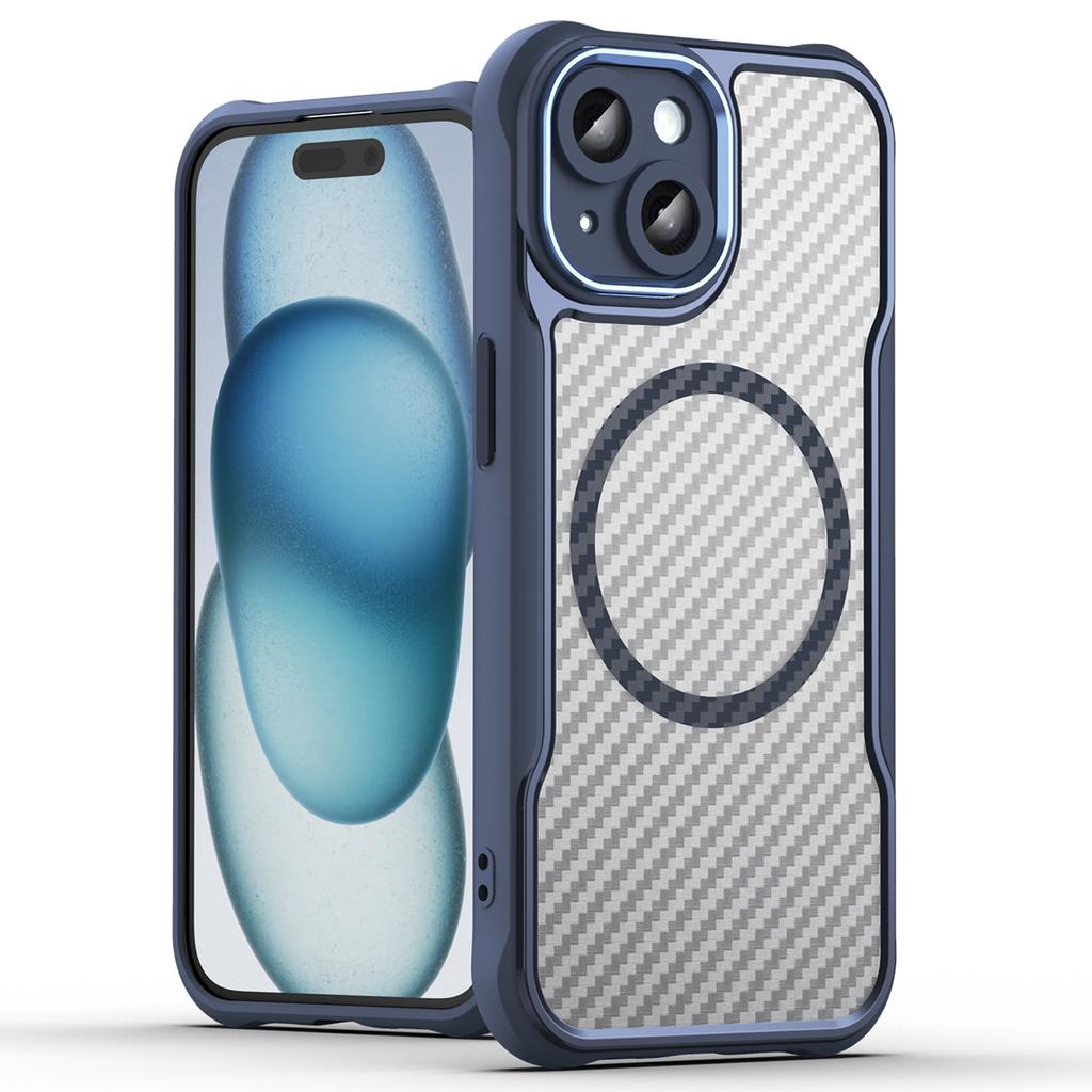 For iPhone 15 Case Compatible with MagSafe Carbon Fiber Texture TPU+PC Phone Cover