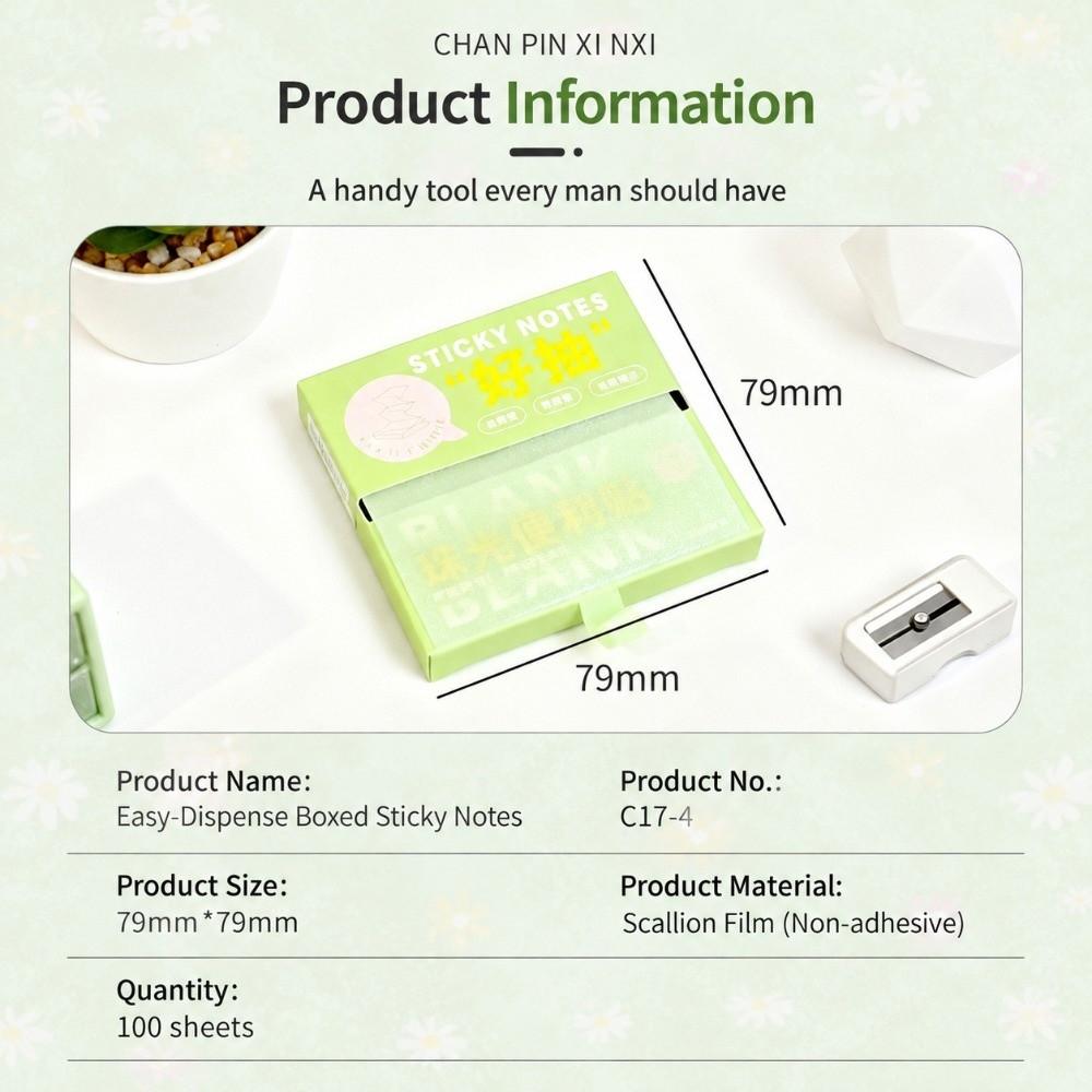 100Sheets PET Sticky Notes Pull-out Transparent Self-adhesive Note Paper Shimmer Pearlescent Memo Pads School Office
