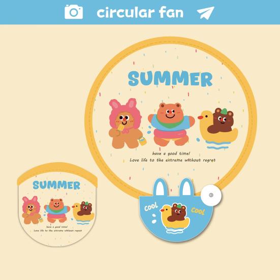 Cartoon Folding Round Fan with Photography Reflector Portable Lightweight Pocket Size Outdoor Travel Camping Summer Handheld Fan