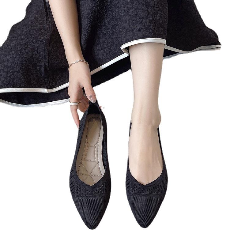 Flat Shoes for Women Fashion 2024 New Solid Colour Knitting Female Casual Ballet Flats Footware Breathable Mesh Comfort Loafers