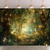 1 Fundal Lumini Magice de Zână din Pădure - O scenă unică cu lumină aurie, sfere luminoase și bannere durabile din poliester
