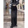 Plus Velvet Gray High-Waist Wide-Leg Jeans for Women - Floor-Length, Large Size, Autumn/Winter