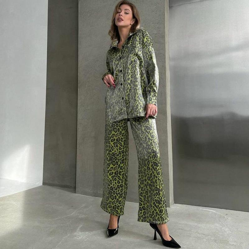 2024 Spring Women's Leopard Print Casual Two-Piece Set: Long Sleeve Top & Pants
