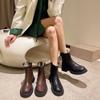 Novas Botas de Tornozelo Femininas Moda Feminina Salto Quadrado Sapatos de Salto Baixo Botas de Senhora Couro Mulher Salto Baixo Manter Quente Botas de Tornozelo