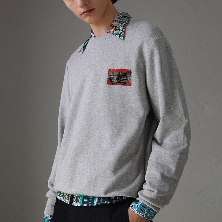 Burberry Sweatshirts Men's Light Heather Gray Crew Neck Moderate Regular 80020361