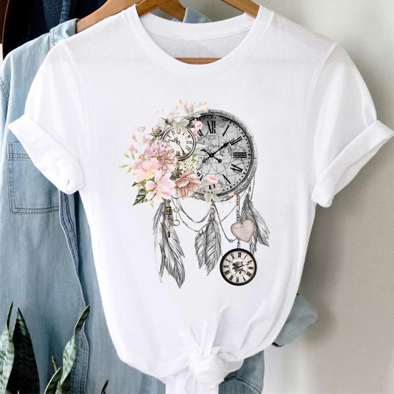 90er Jahre Damen Print Friedensschatten Kurzarm T-Shirt Top Mode T-Shirt Kleidung Lässig Sommer Dame Weiblich Grafik-T-Shirt