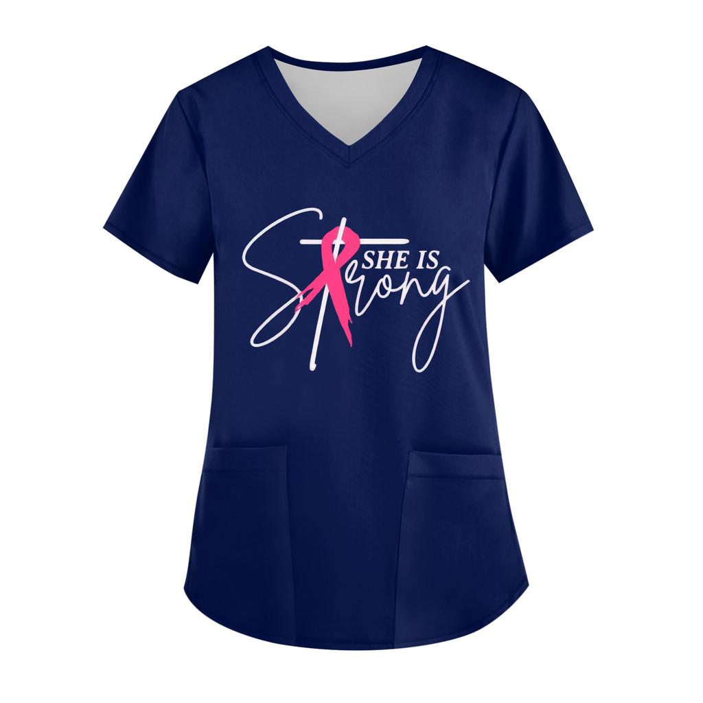 Women's V-Neck Short-Sleeve Pocketed Top With Side Slit