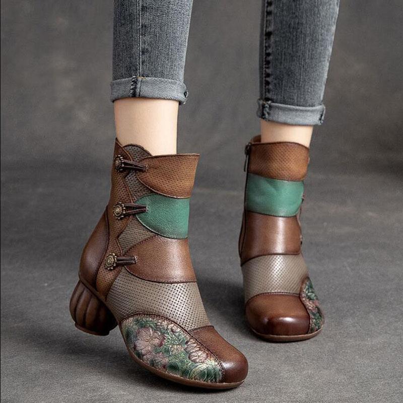 Fashion GKTINOO Women Boots 2025 New Woman Short Boots Mixed Colors Genuine Leather Autumn/Winter Shoes Square Heels Female Footware