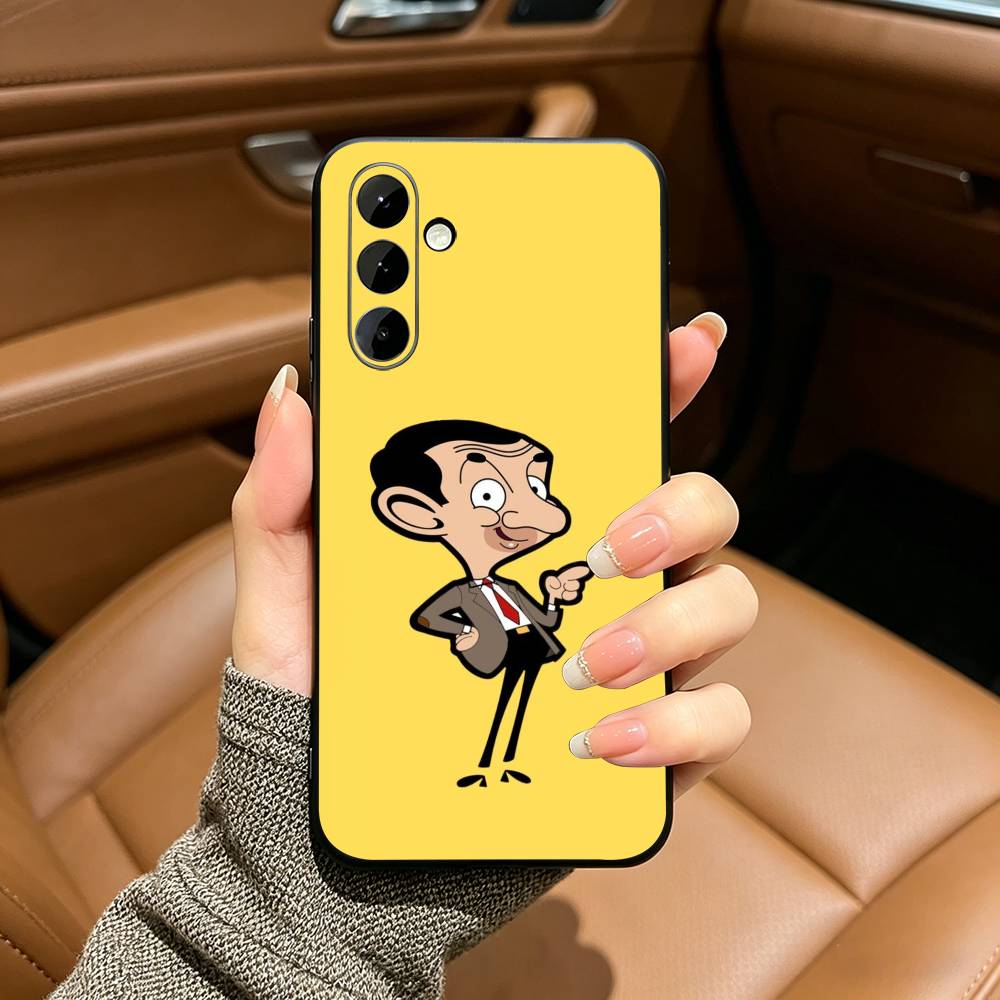 Cute Funny Mr B-Bean-es Black Soft Silicone Phone Case for Samsung Galaxy A73, A71, A72, A70, A53, A52, A51