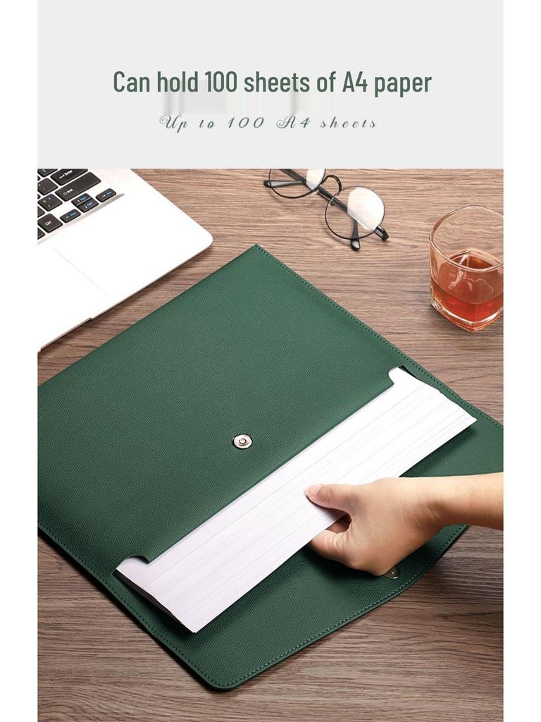 A4 Leather File Folder: Waterproof, Thickened Business Document Organizer with Snap Closure