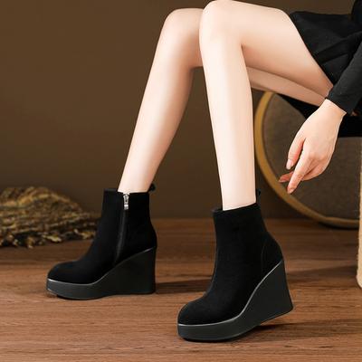 10 cm skórzane buty na koturnie, krótkie botki 2025 jesień i zima nowe, mała gruba podeszwa, boczny zamek błyskawiczny, super wysoki obcas, szpiczaste, cienkie botki