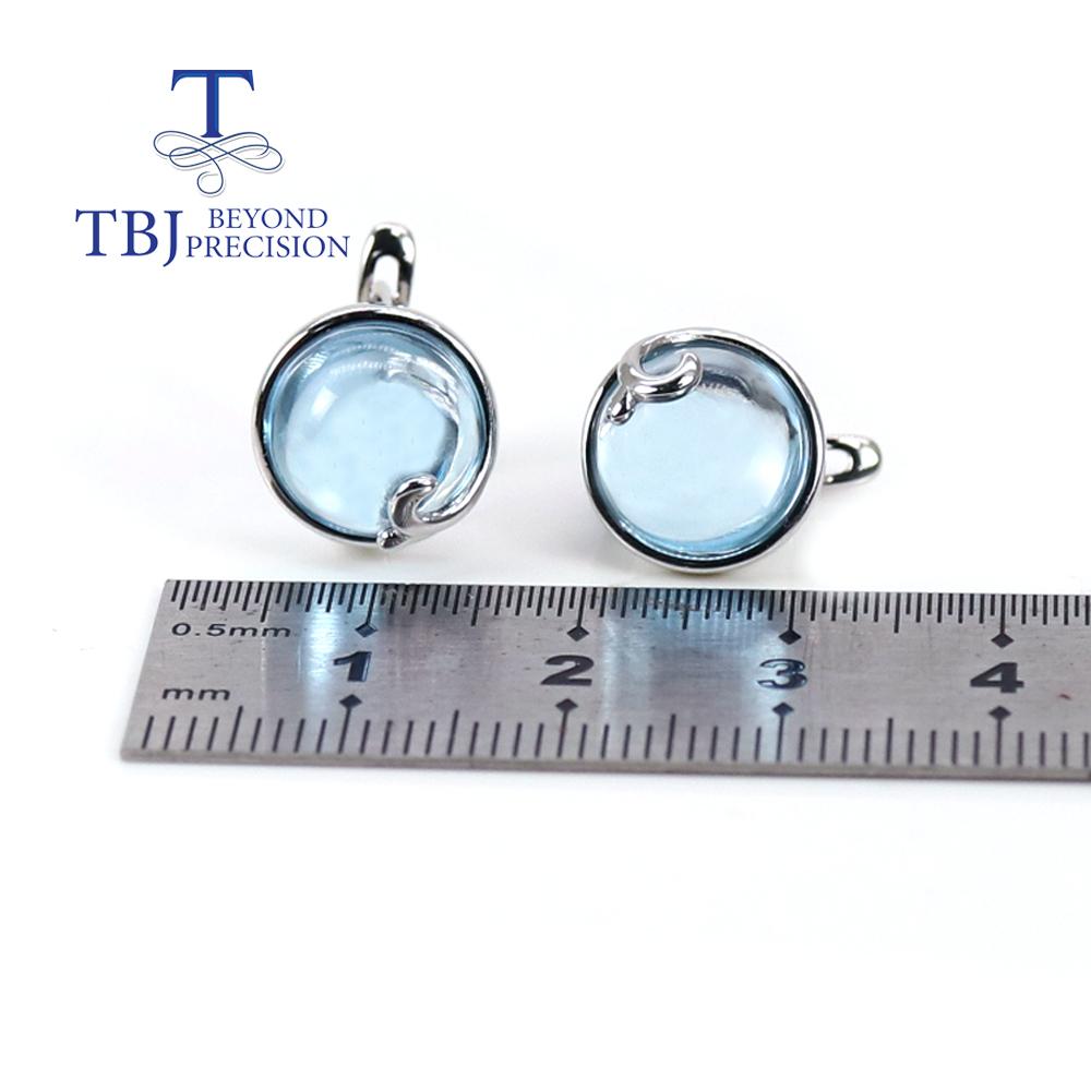 Bolaijewelry Jednoduché přírodní nebe Topaz Kulatý drahokam 10,0 mm Dámský prsten Náušnice Sada šperků 925 stříbro módní jemné šperky pro denní nošení