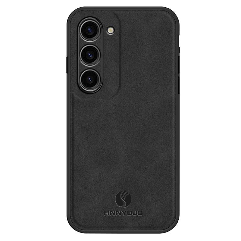 

ANNYOJO For Samsung Galaxy S23 Phone Case PU Leather+PC+TPU Cover with Car Mount Metal Sheet Black