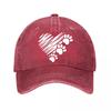 Vintage Heart Paw Print Baseball Cap  New Vintage Washed Cotton Baseball Cap Parent Kids Sun Hats