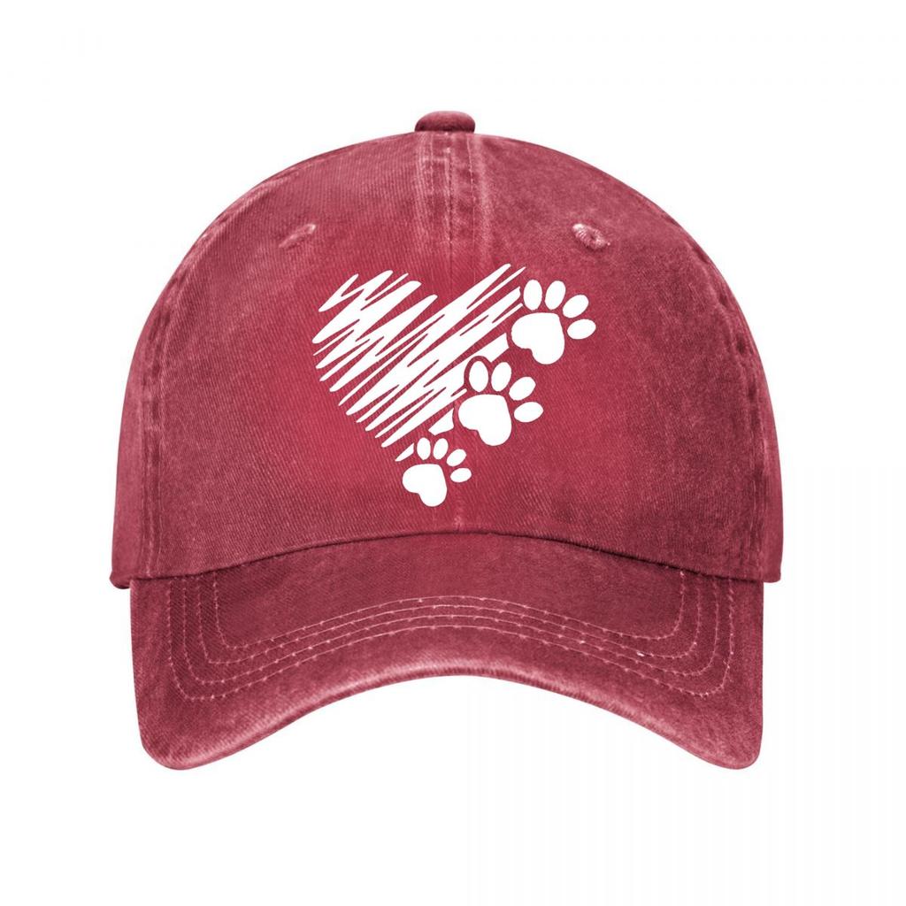 Vintage Heart Paw Print Baseball Cap New Vintage Washed Cotton Baseball Cap Parent Kids Sun Hats