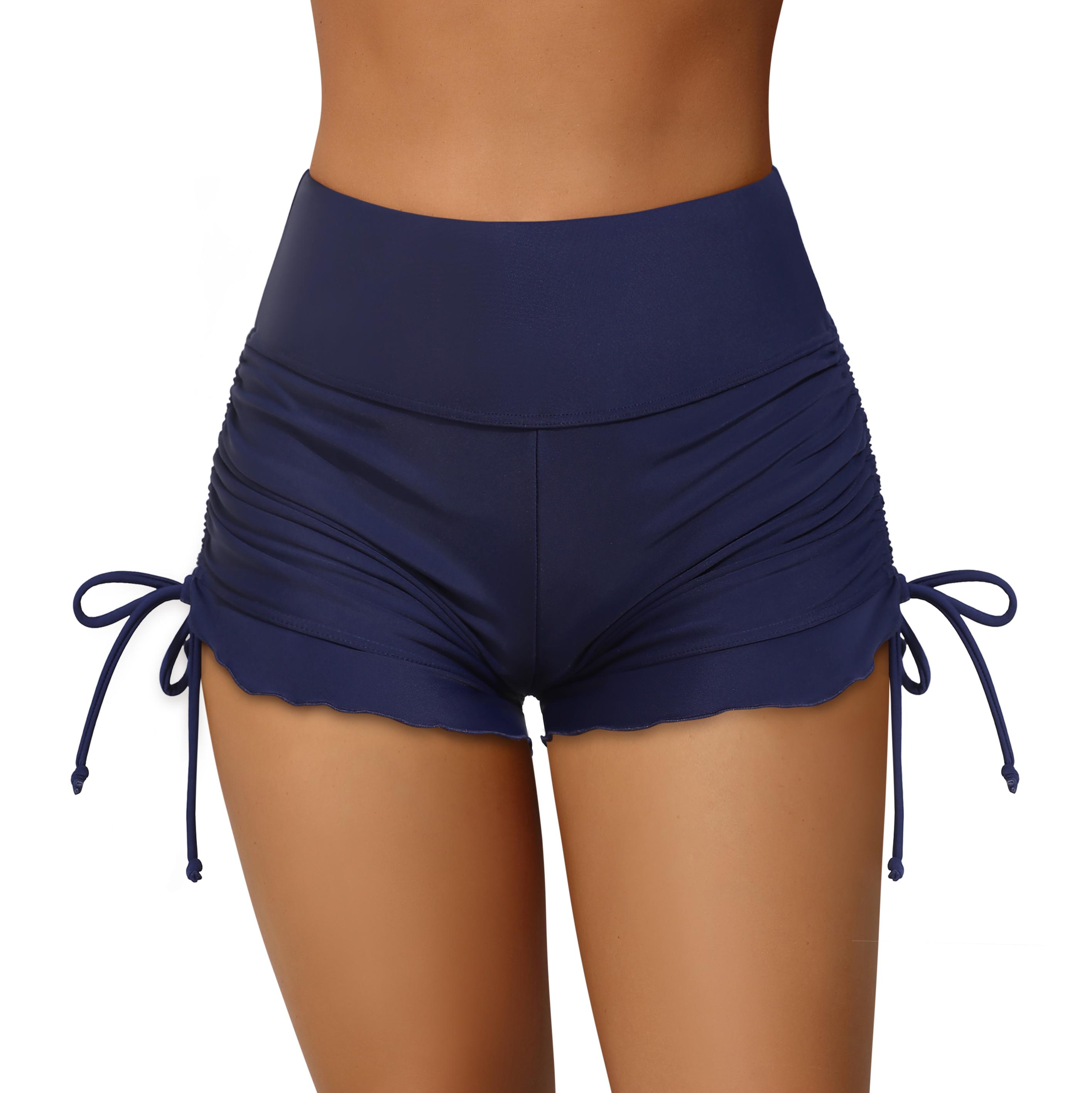 

Charmleaks Женские плавательные шорты с высокой посадкой, шорты для купальника, плавательные шорты с боковыми кулисками, шорты-бордшорты M темно-синий