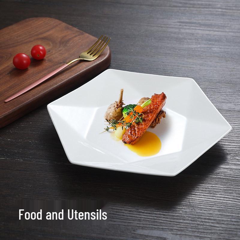 Hexagonal Ceramic Stir-Fry Plate for Home and Commercial Use