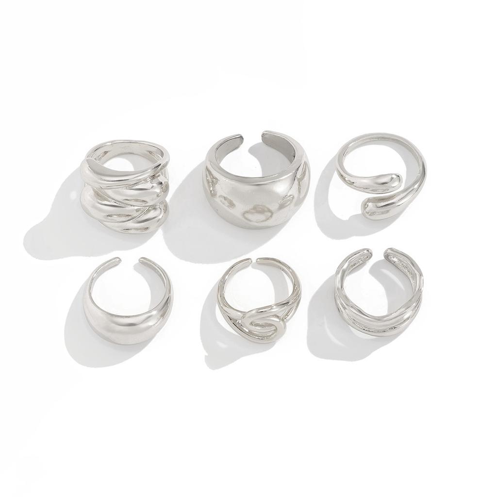Ingemark Trendy Exquisite Irregular Geometric Rings Set Women Creative Simple Metal Opening Finger Ring Aesthetics Jewelry Gift