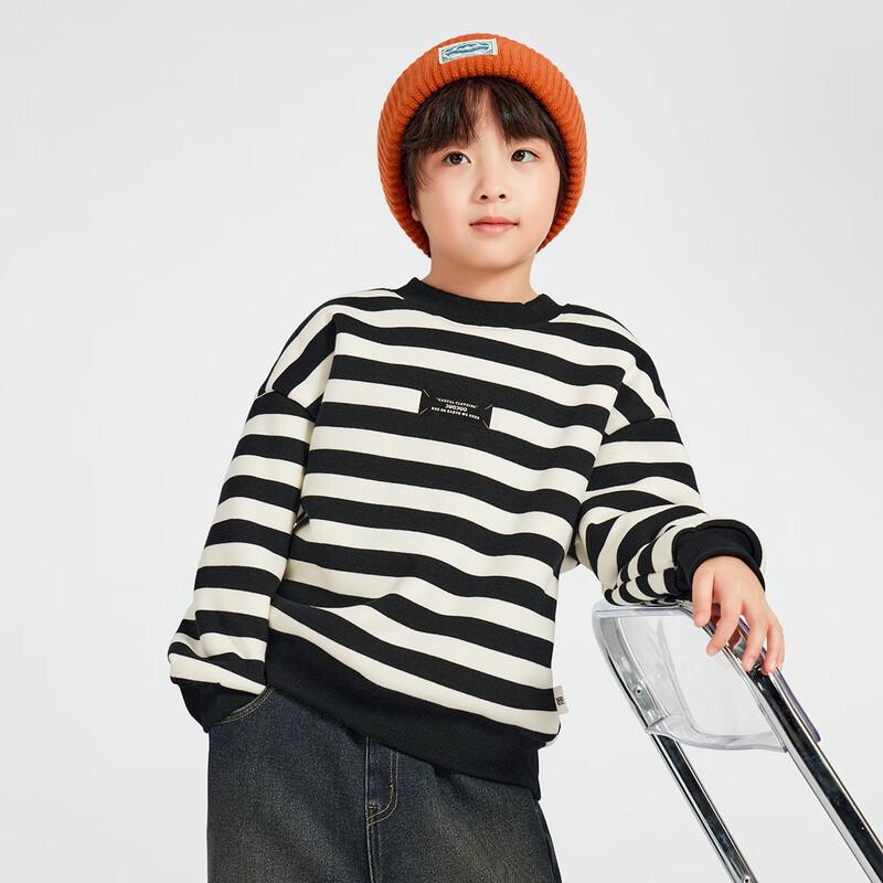 Duoduojia Boys Winter Fleece-Lined Striped Sweatshirt 110